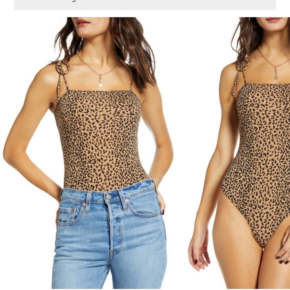 Leopard print tie strap bodysuit